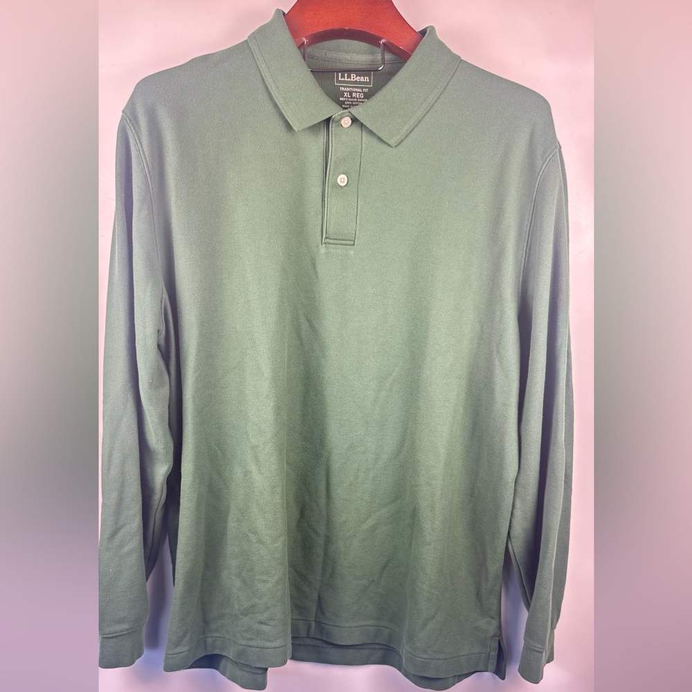 LL Bean Polos Long Sleeve 3/4 Button Collared Shirt Size XL
